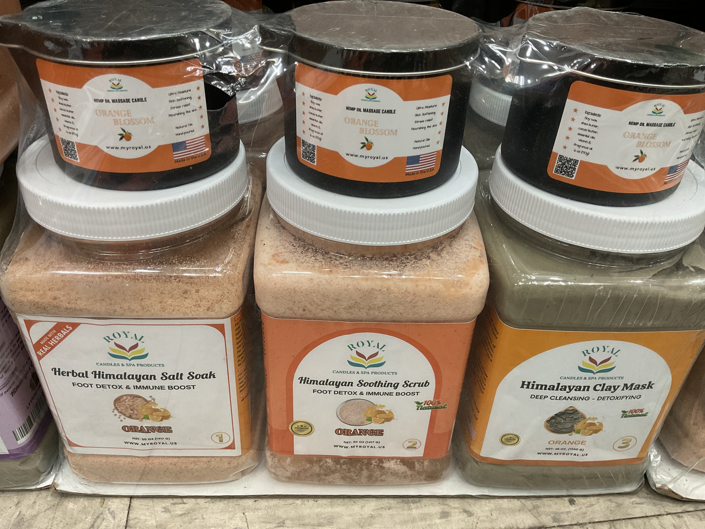 SET 03 PCS CBD HIMALAYAN SALT PEDI + 03 PCS MASSAGE OIL CANDLE