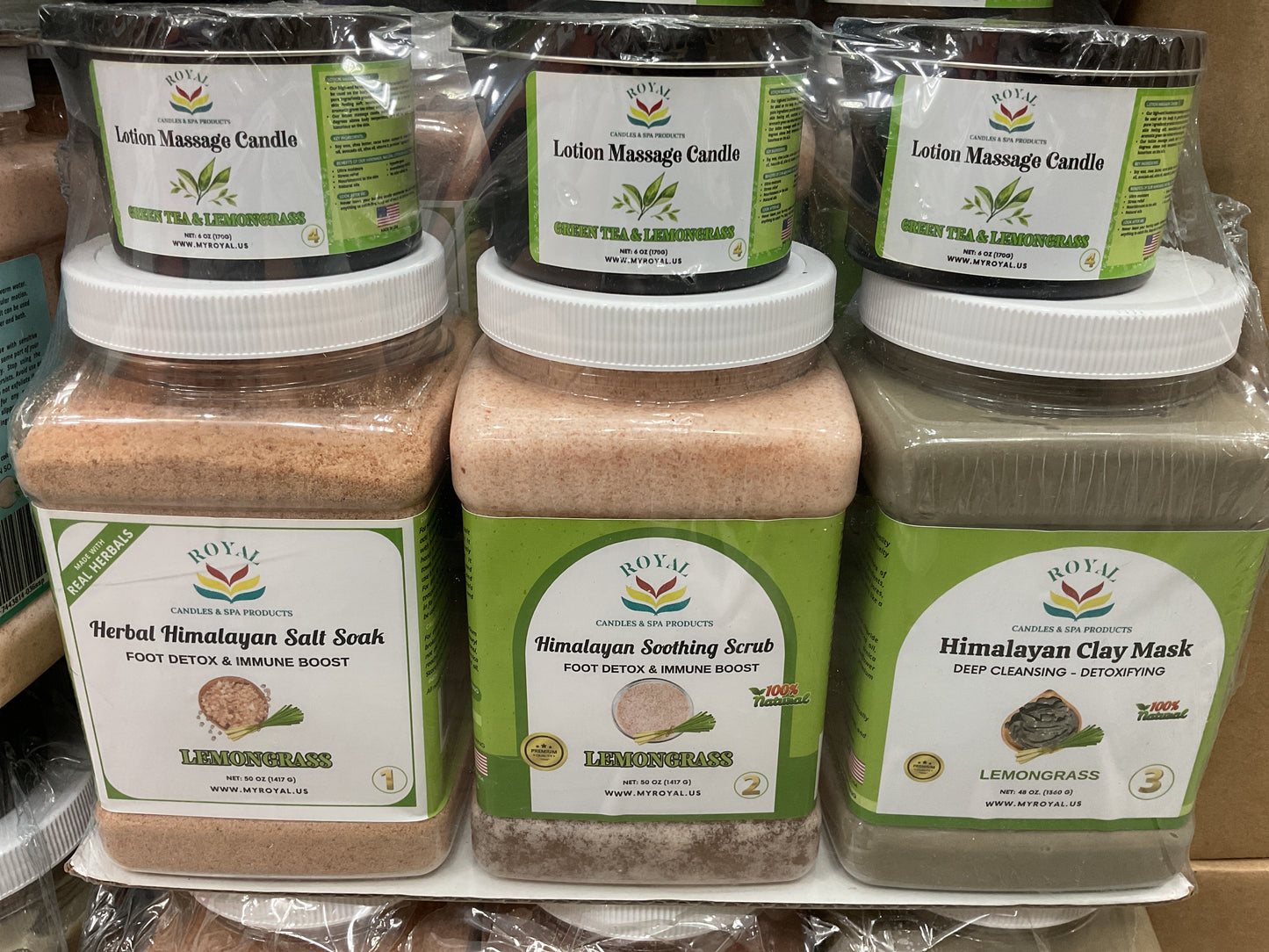 SET 03 PCS CBD HIMALAYAN SALT PEDI + 03 PCS MASSAGE OIL CANDLE