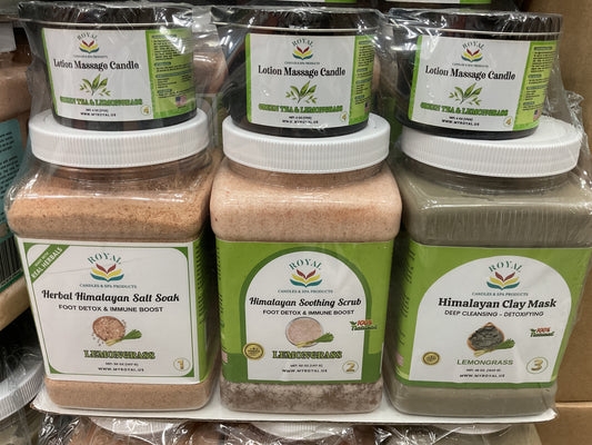 SET 03 PCS CBD HIMALAYAN SALT PEDI + 03 PCS MASSAGE OIL CANDLE
