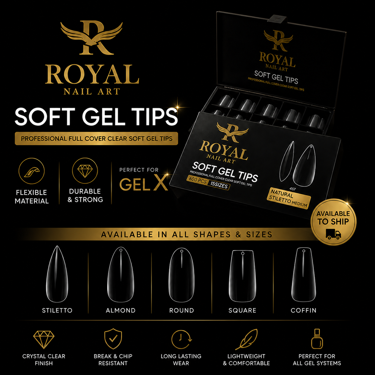 Royal Natural Round Long Soft Gel Tip