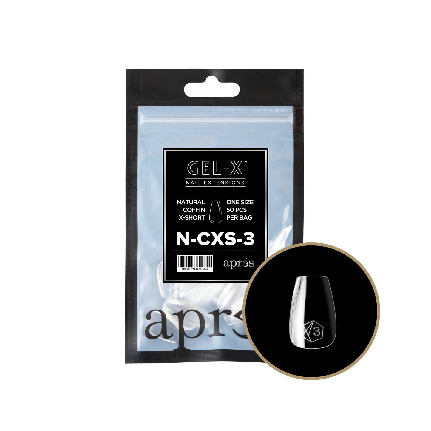 Apres - Gel-X 2.0 Refill Bags - Natural Coffin Extra Short Size 3 (50 Pcs)