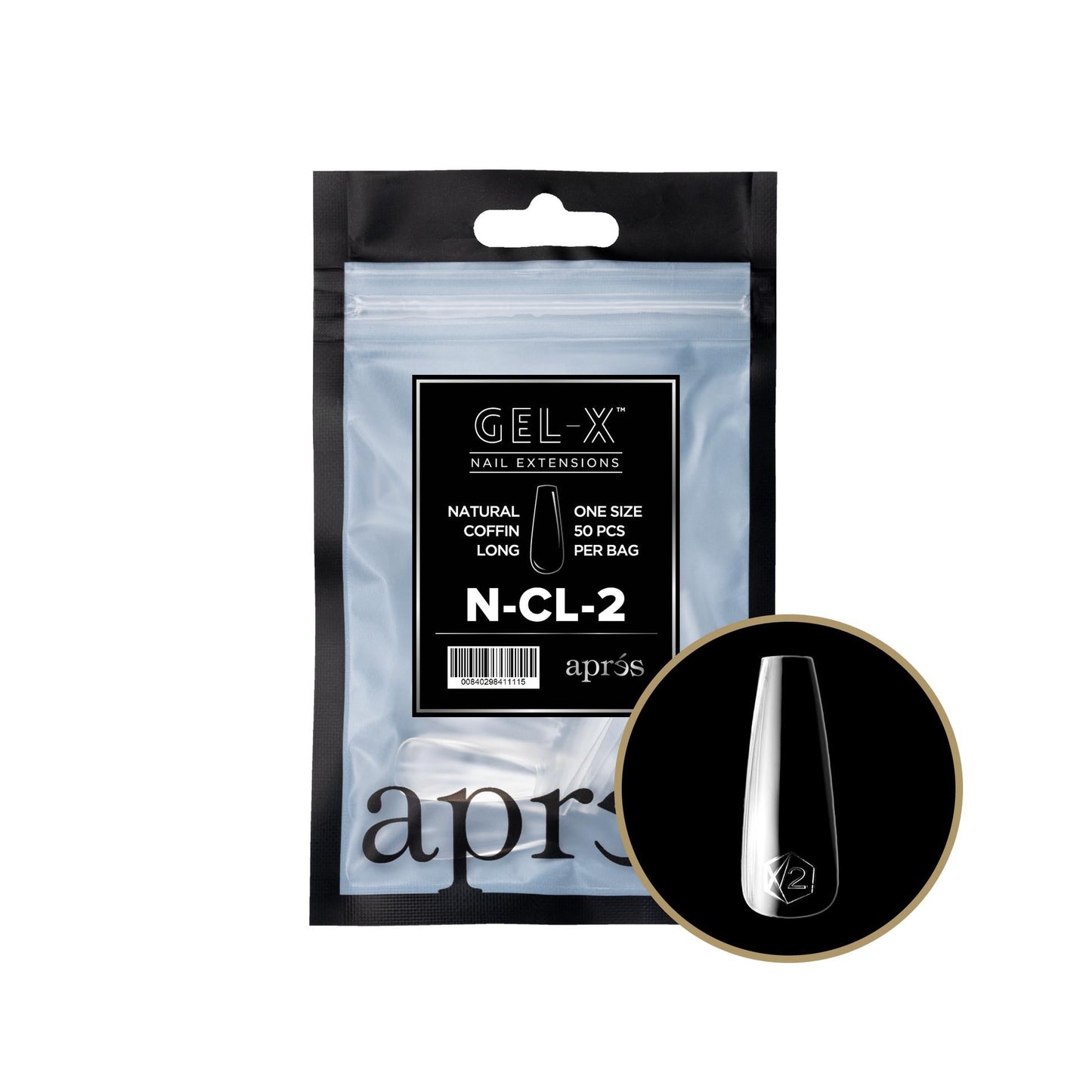 Apres - Gel-X 2.0 Refill Bags - Natural Coffin Long Size 2 (50 Pcs)