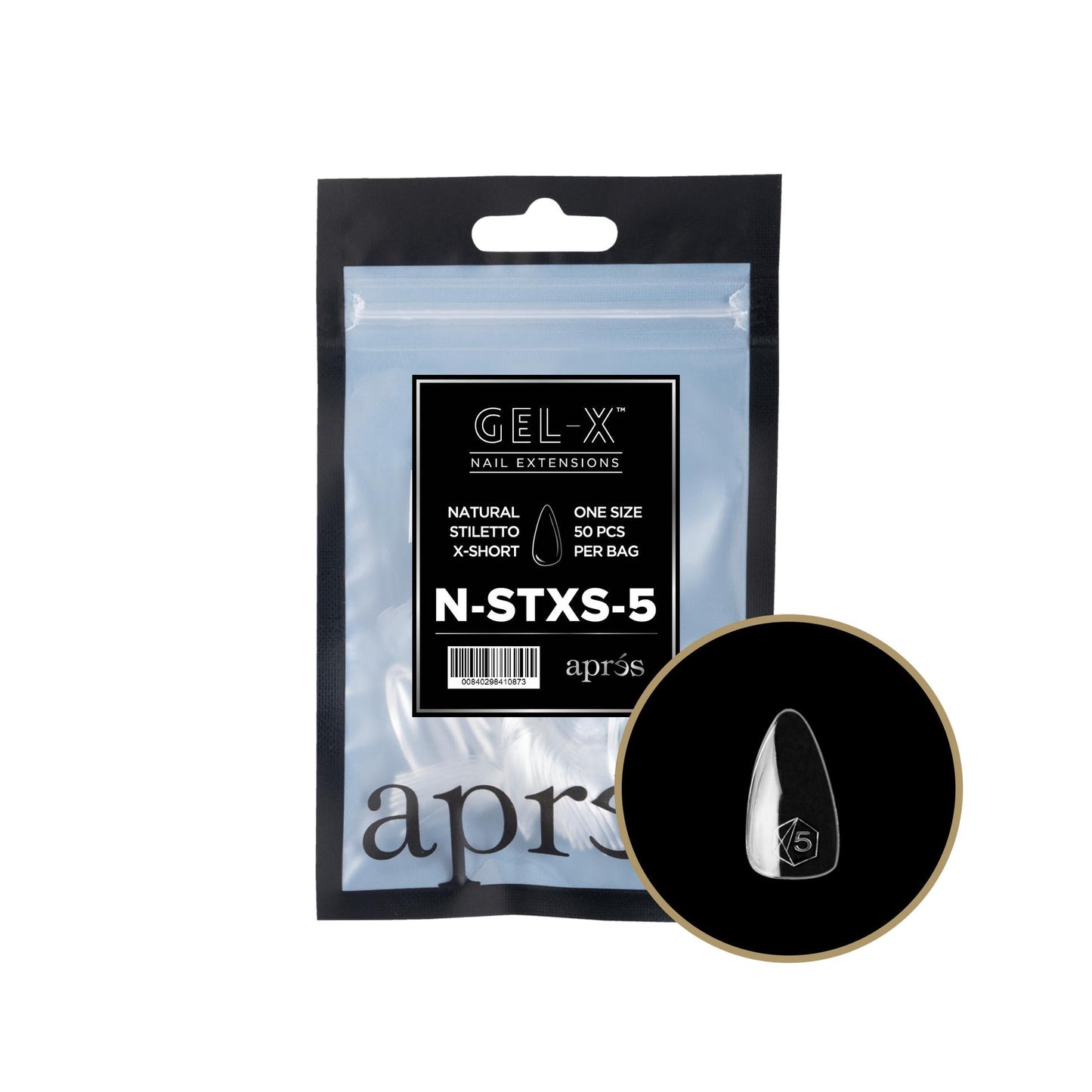 Apres - Gel-X 2.0 Refill Bags - Natural Stiletto Extra Short Size 5 (50 Pcs)