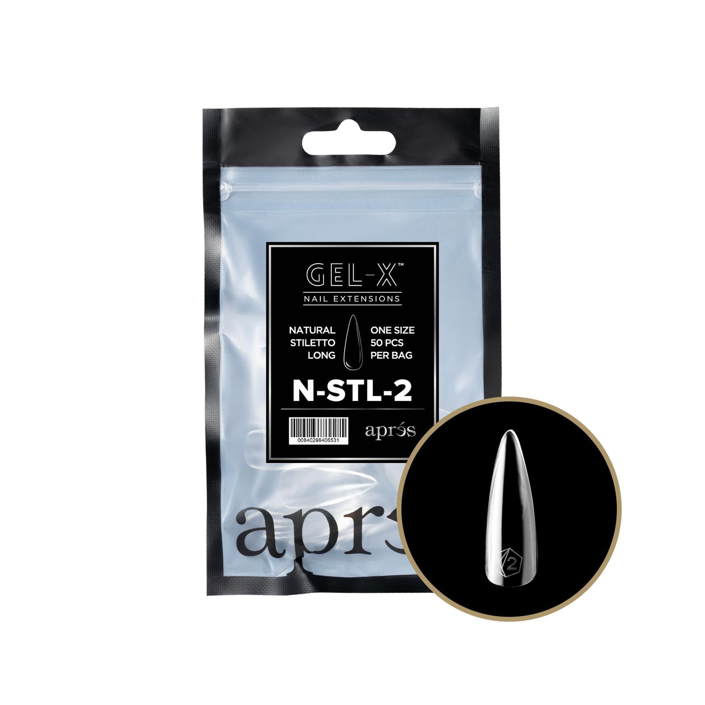 Apres - Gel-X 2.0 Refill Bags - Natural Stiletto Long Size 2 (50 Pcs)