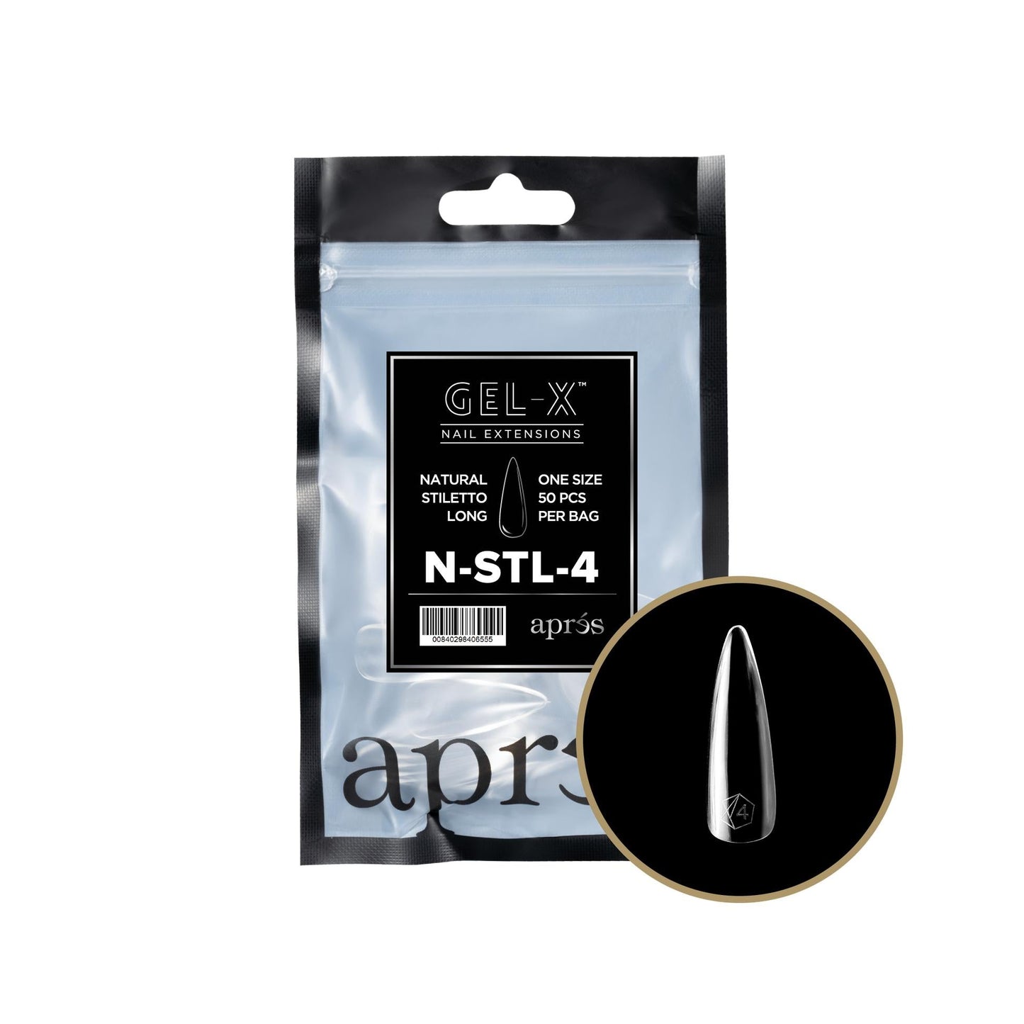 Apres - Gel-X 2.0 Refill Bags - Natural Stiletto Long Size 4 (50 Pcs)